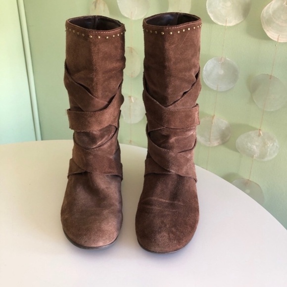 Vintage Y2K Aldo Boho Suede Leather Ankle Studded Strappy Moto Boots - Picture 3 of 4